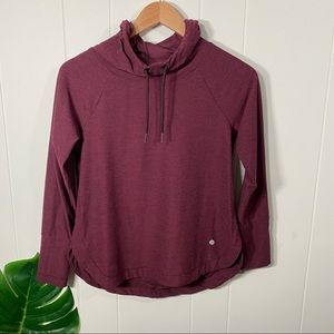 Apana Mock Neck Athletic Hoodie Top with Drawstring Maroon Women's Size XS
